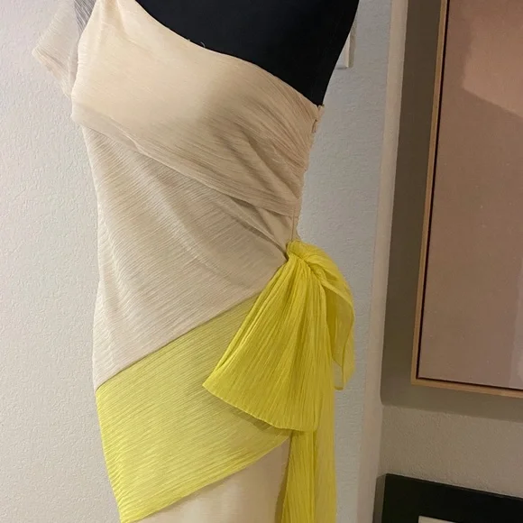 BCBGeneration One Shoulder Dress in Yellow and Cream - Picture 5 of 6